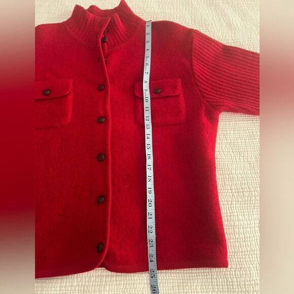Tally Ho Women’s Red 100% Wool Button Up Cardigan Size Large Petite Vintage - Picture 7 of 11